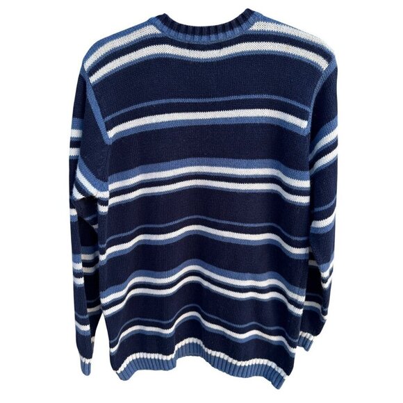 Honors Vintage Mens Striped V-Neck Blue Mens Long Sleeve Knit Grandpa Sweater L - Picture 7 of 9